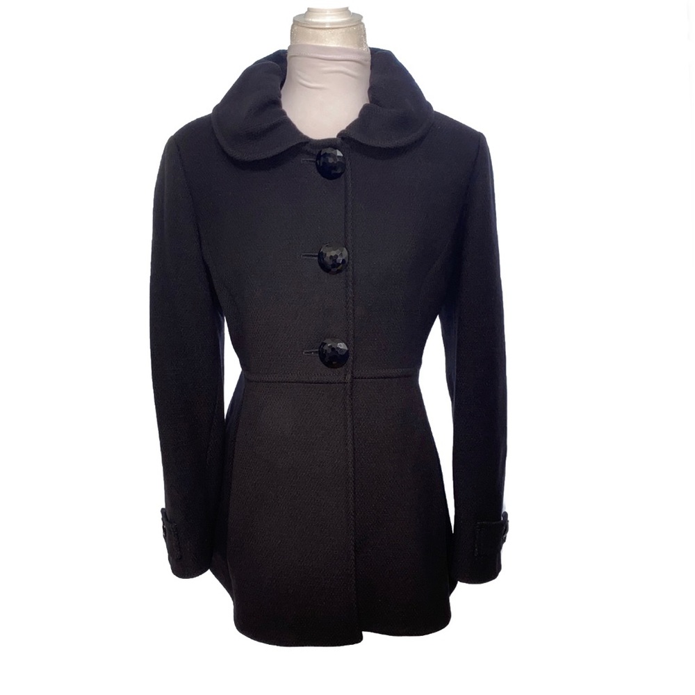 CINZIA ROCCA Due black wool cashmere collared button up peacoat pea coat jacket